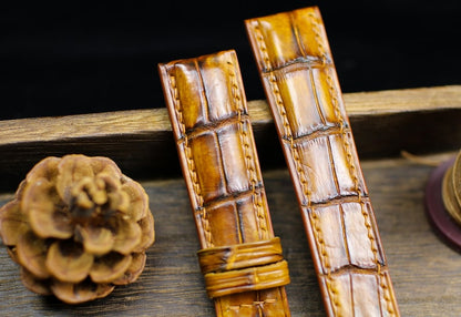 Tan Patina Alligator Leather Watch Strap - Handmade Genuine Alligator Watch Band with Deployant Clasp 14mm-24mm