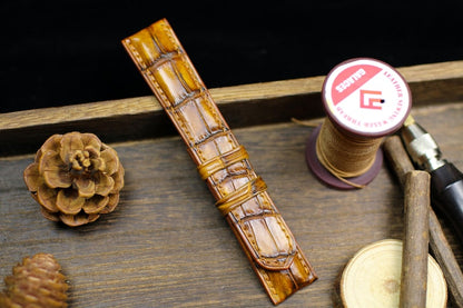 Tan Patina Alligator Leather Watch Strap - Handmade Genuine Alligator Watch Band with Deployant Clasp 14mm-24mm