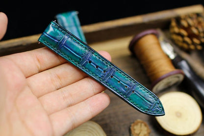 Teal Alligator Leather Watch Strap - Handmade Genuine Alligator Watch Band with Deployant Clasp 16mm-24mm