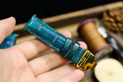 Teal Alligator Leather Watch Strap - Handmade Genuine Alligator Watch Band with Deployant Clasp 16mm-24mm