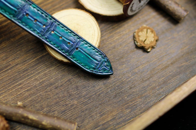 Teal Alligator Leather Watch Strap - Handmade Genuine Alligator Watch Band with Deployant Clasp 16mm-24mm