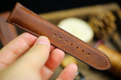 Brown Vachetta Leather Watch Strap - Handmade Italian Leather Watch Band with Deployant Clasp 12mm-24mm