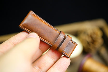 Brown Vachetta Leather Watch Strap - Handmade Italian Leather Watch Band with Deployant Clasp 12mm-24mm