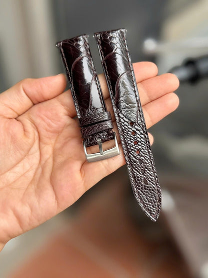 Handmade Ostrich Tobacco Brown Leather Watch Strap - Premium Exotic