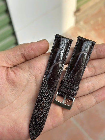 Handmade Ostrich Tobacco Brown Leather Watch Strap - Premium Exotic