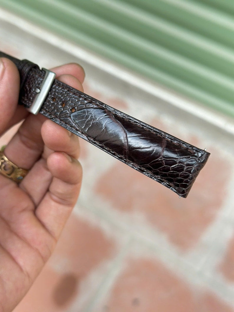 Handmade Ostrich Tobacco Brown Leather Watch Strap - Premium Exotic