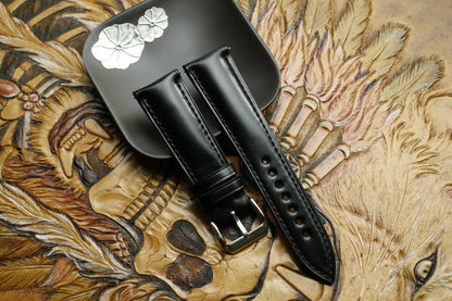 Handmade Shell Cordovan Shinki Leather Black Watch Strap - Premium Japan