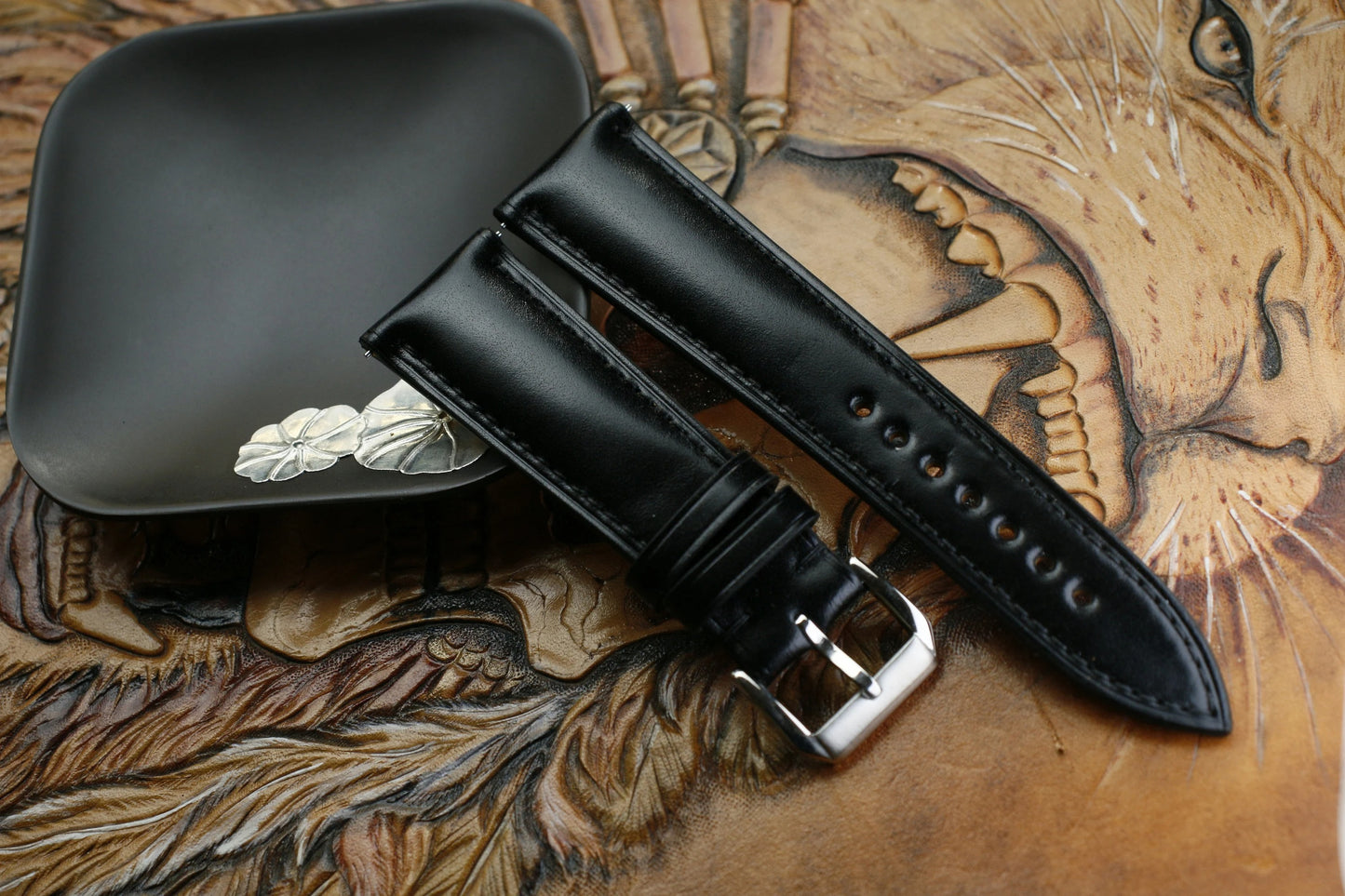 Handmade Shell Cordovan Shinki Leather Black Watch Strap - Premium Japan