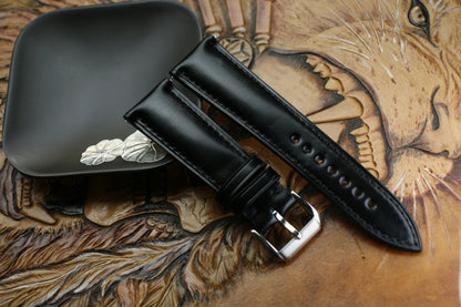 Handmade Shell Cordovan Shinki Leather Black Watch Strap - Premium Japan