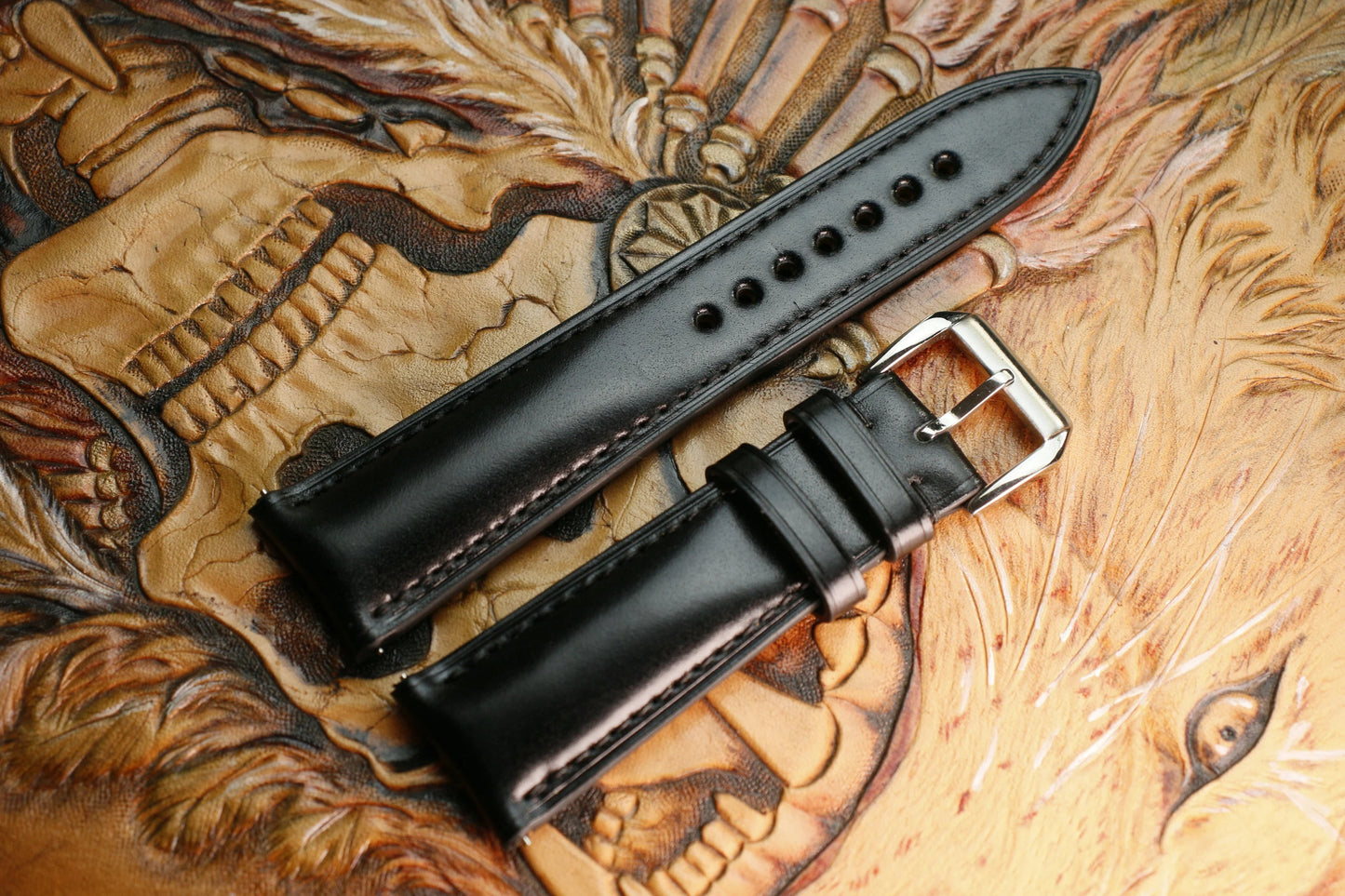 Handmade Shell Cordovan Shinki Leather Black Watch Strap - Premium Japan