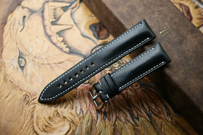 Handmade Vegtan Black Leather Watch Strap - Premium Quality