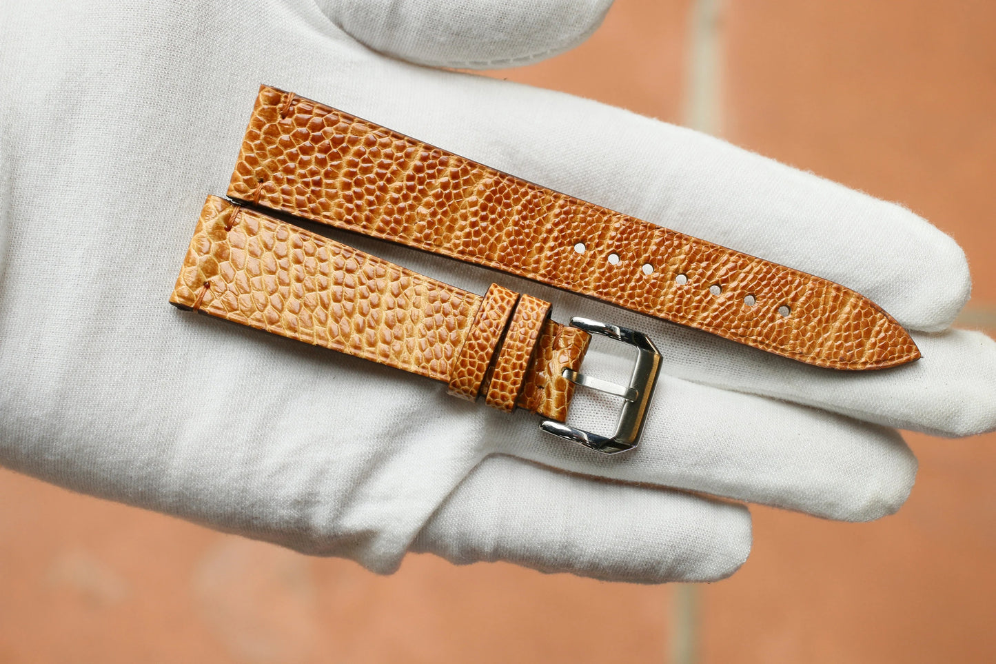Handmade Ostrich Golden Yellow Slim Leather Watch Strap - Premium Exotic