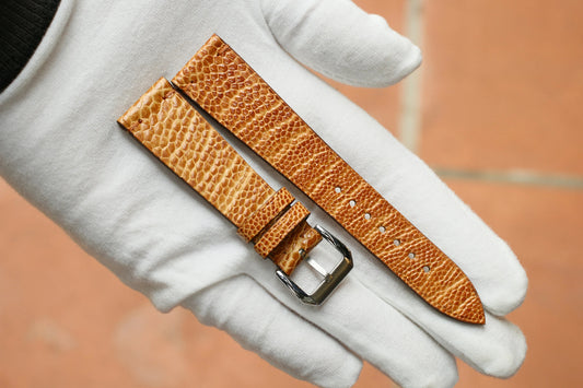 Handmade Ostrich Golden Yellow Slim Leather Watch Strap - Premium Exotic