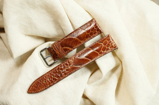 Handmade Ostrich Light Brown Leather Watch Strap - Premium Exotic