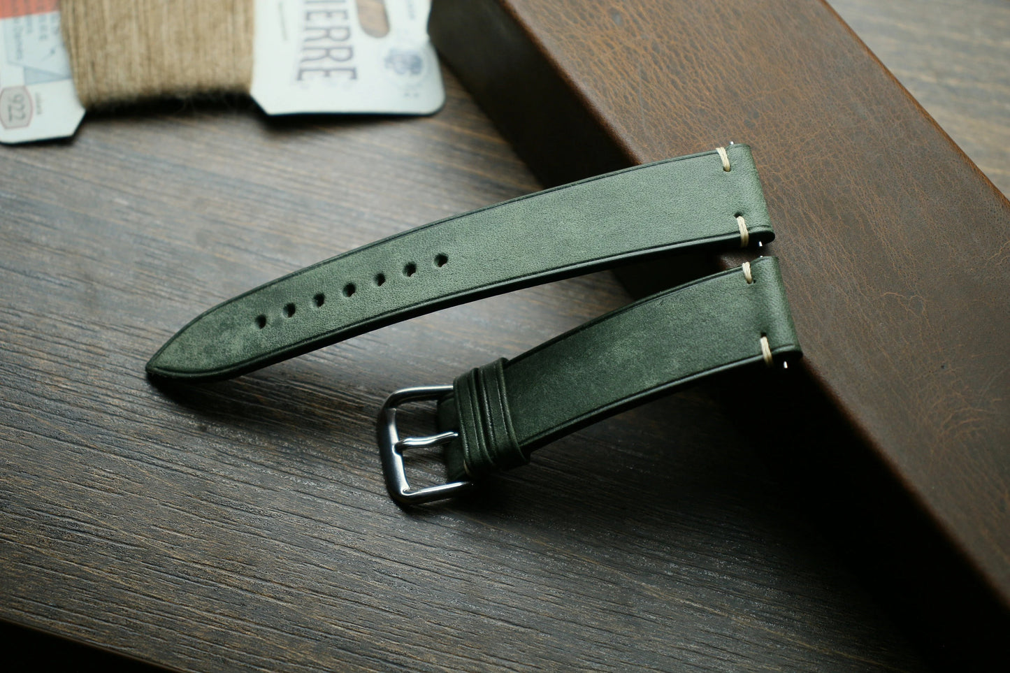 Handmade Maya Green Slim Leather Watch Strap - Premium Quality