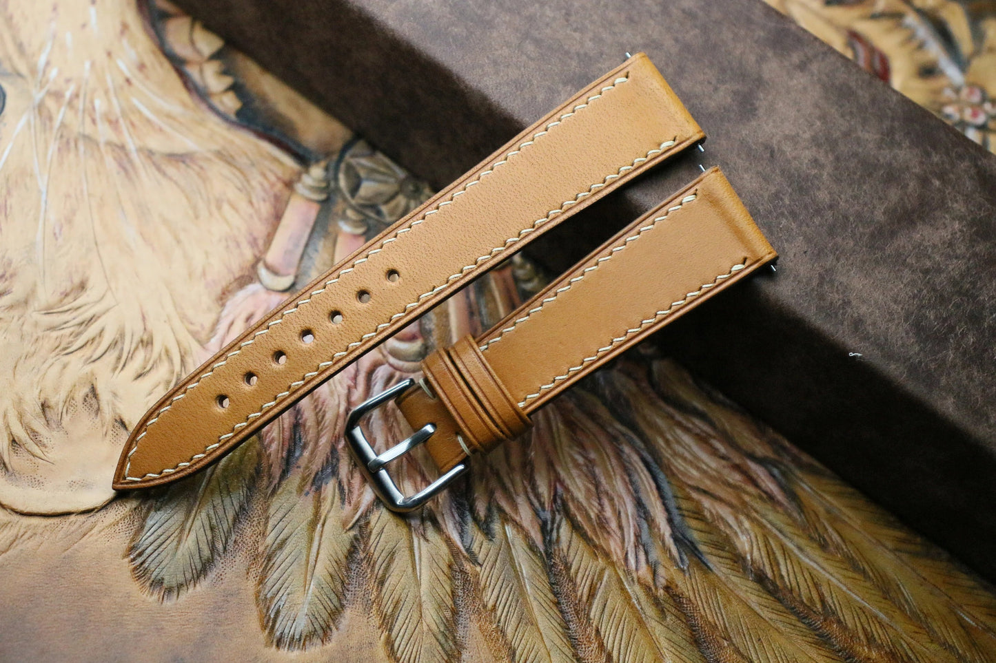Handmade Vegtan Tan Leather Watch Strap - Personalized Premium Quality