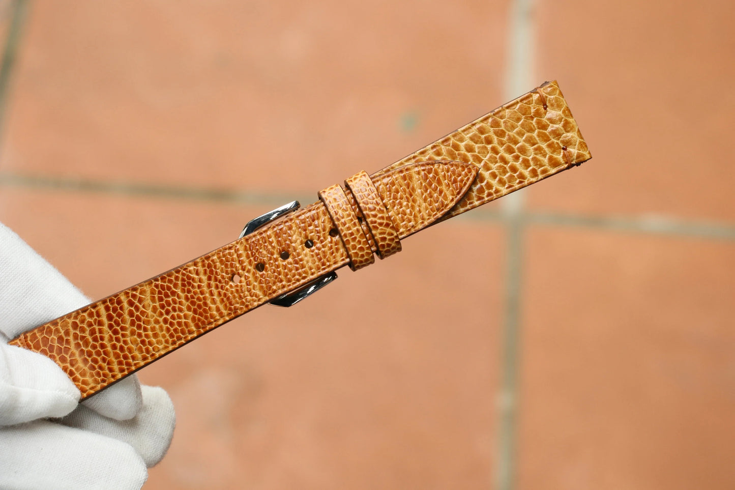 Handmade Ostrich Golden Yellow Slim Leather Watch Strap - Premium Exotic