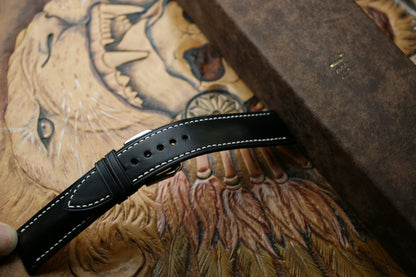 Handmade Vegtan Black Leather Watch Strap - Premium Quality