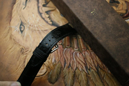 Handmade Ostrich Foot Black Leather Watch Strap - Premium Exotic Scales