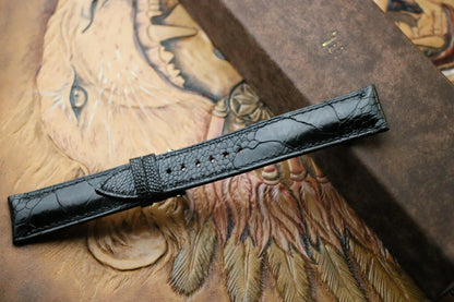 Handmade Ostrich Foot Black Leather Watch Strap - Premium Exotic Scales