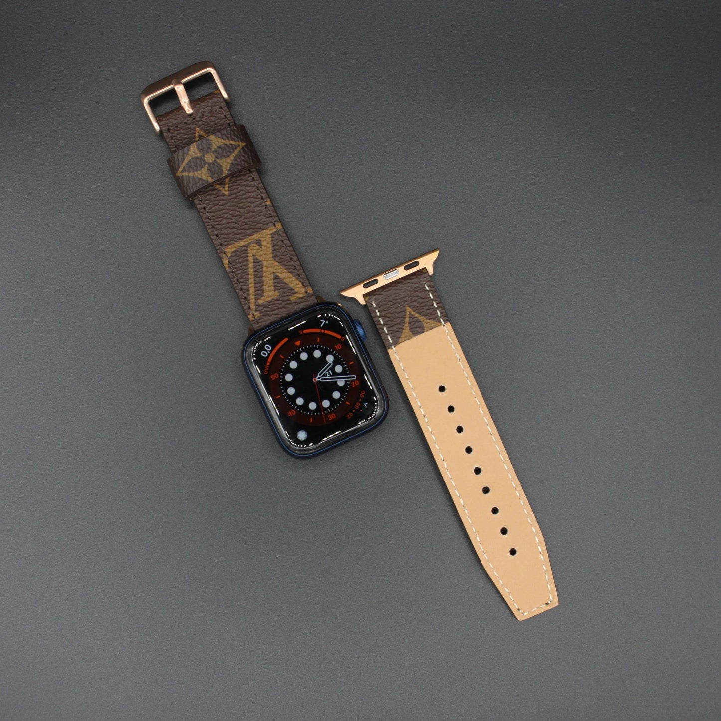 Authentic LV Monogram Beige Apple Watch Strap - Genuine Leather Band