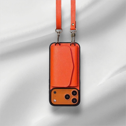 Handcrafted Epsom Leather iPhone Case with Zip Wallet & Crossbody Strap