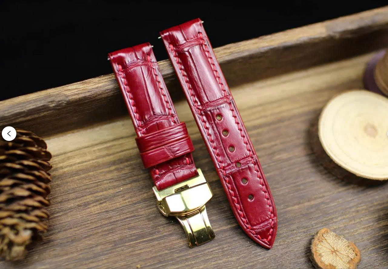 Oxblood Red Alligator Leather Watch Strap - Handmade 14-24mm